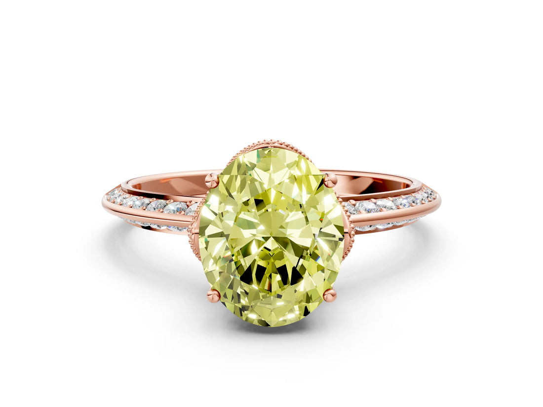 Rose gold Fancy Yellow Oval Cut Solitaire Split Shank Pave Diamond Engagement Ring with Four-Prong Setting_24