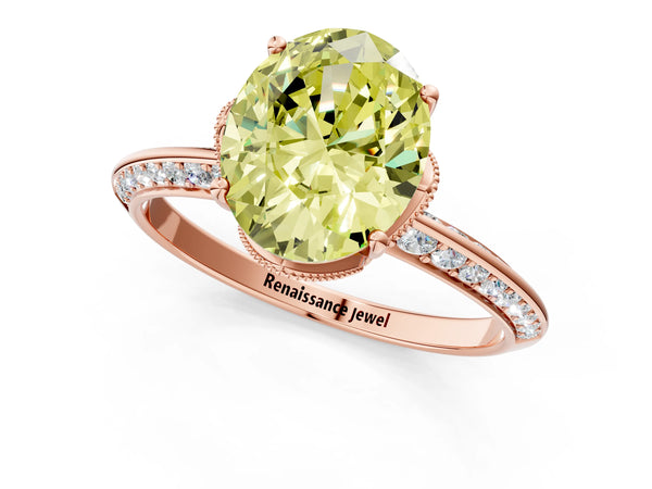 Rose Gold Oval Graduated Pave Engagement Ring Setting for Fancy Yellow Center