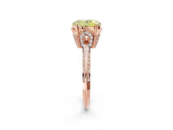 Rose Gold Oval Graduated Pave Engagement Ring Setting for Fancy Yellow Center