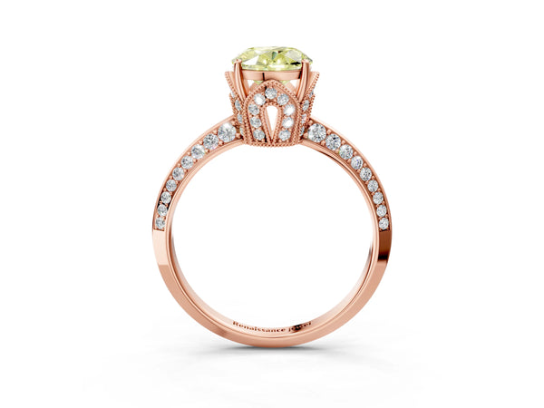 Rose Gold Oval Graduated Pave Engagement Ring Setting for Fancy Yellow Center