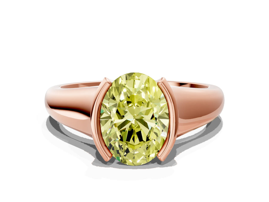 Rose gold Fancy Yellow Oval Cut Solitaire Tension Set Diamond Ring with Split Shank Band