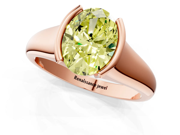 Rose gold Fancy Yellow Oval Cut Solitaire Tension Set Diamond Ring with Split Shank Band