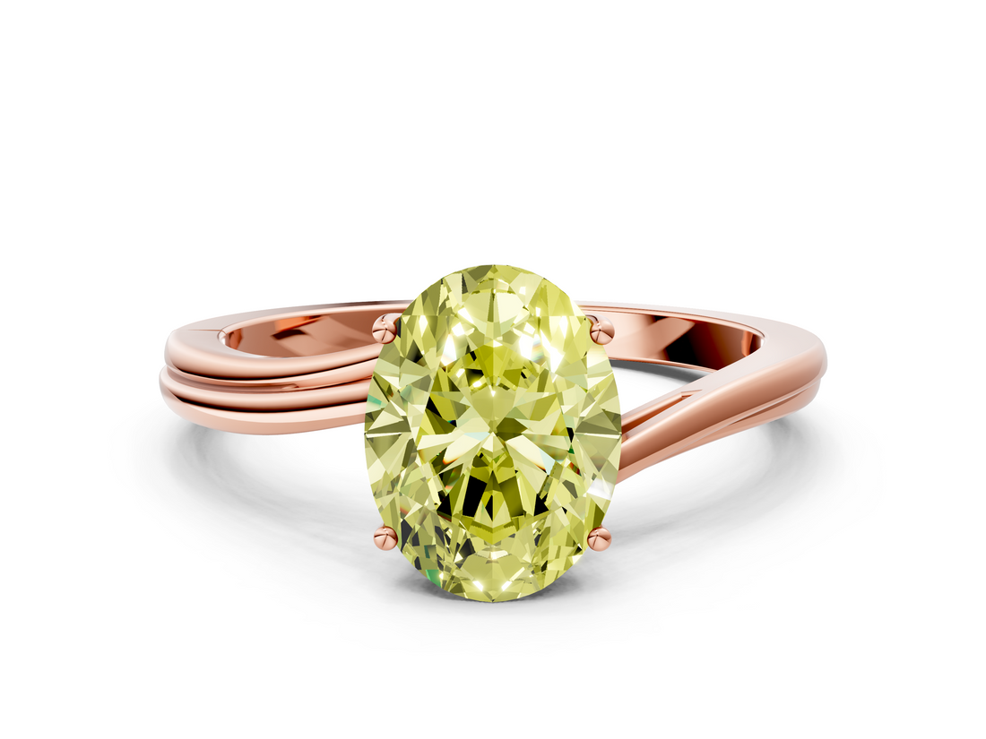 Rose gold Fancy Yellow Oval  Cut Solitaire Twist Band Ring with Four-Prong Setting_22