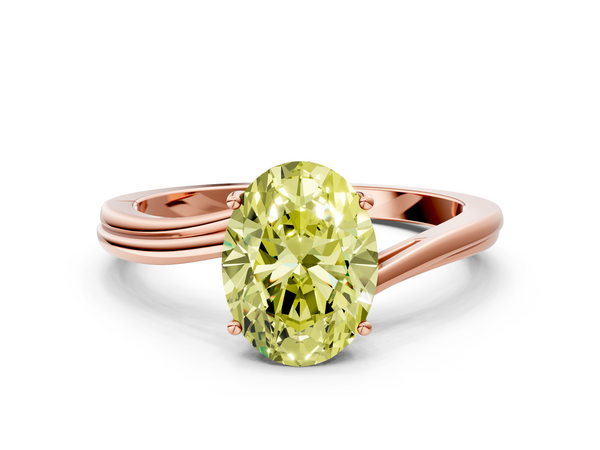 Rose gold Fancy Yellow Oval  Cut Solitaire Twist Band Ring with Four-Prong Setting