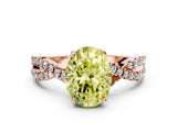 Rose gold Fancy Yellow Oval Cut Solitaire Twist Pave Diamond Engagement Ring with Prong Setting