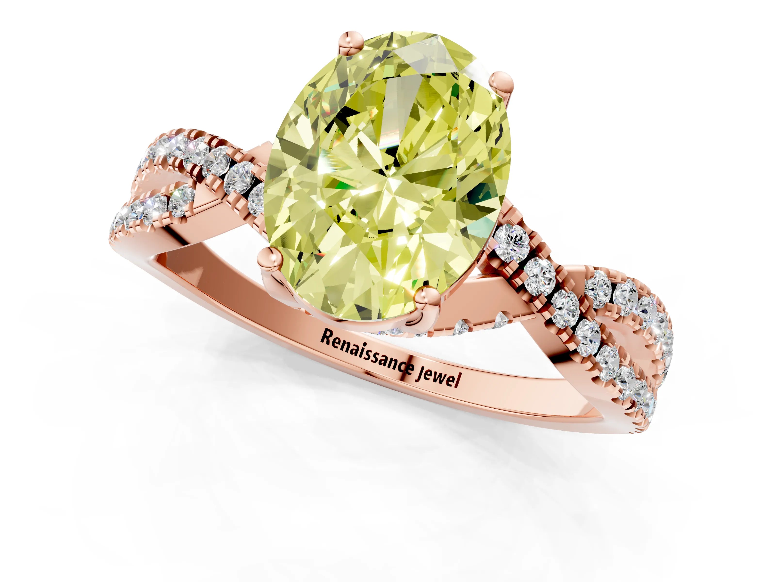 Rose gold Fancy Yellow Oval Cut Solitaire Twist Pave Diamond Engagement Ring with Prong Setting_1