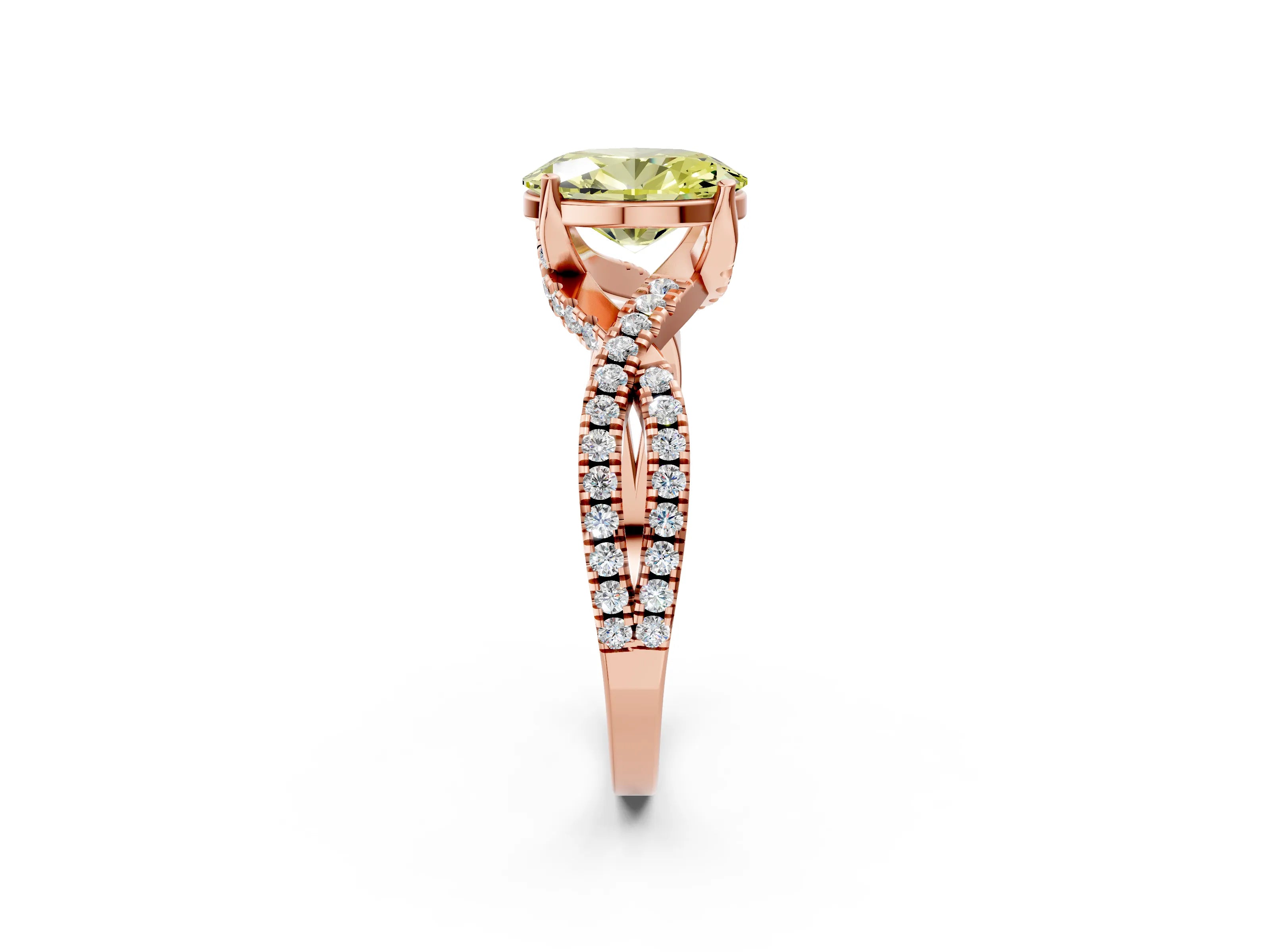 Rose gold Fancy Yellow Oval Cut Solitaire Twist Pave Diamond Engagement Ring with Prong Setting_2