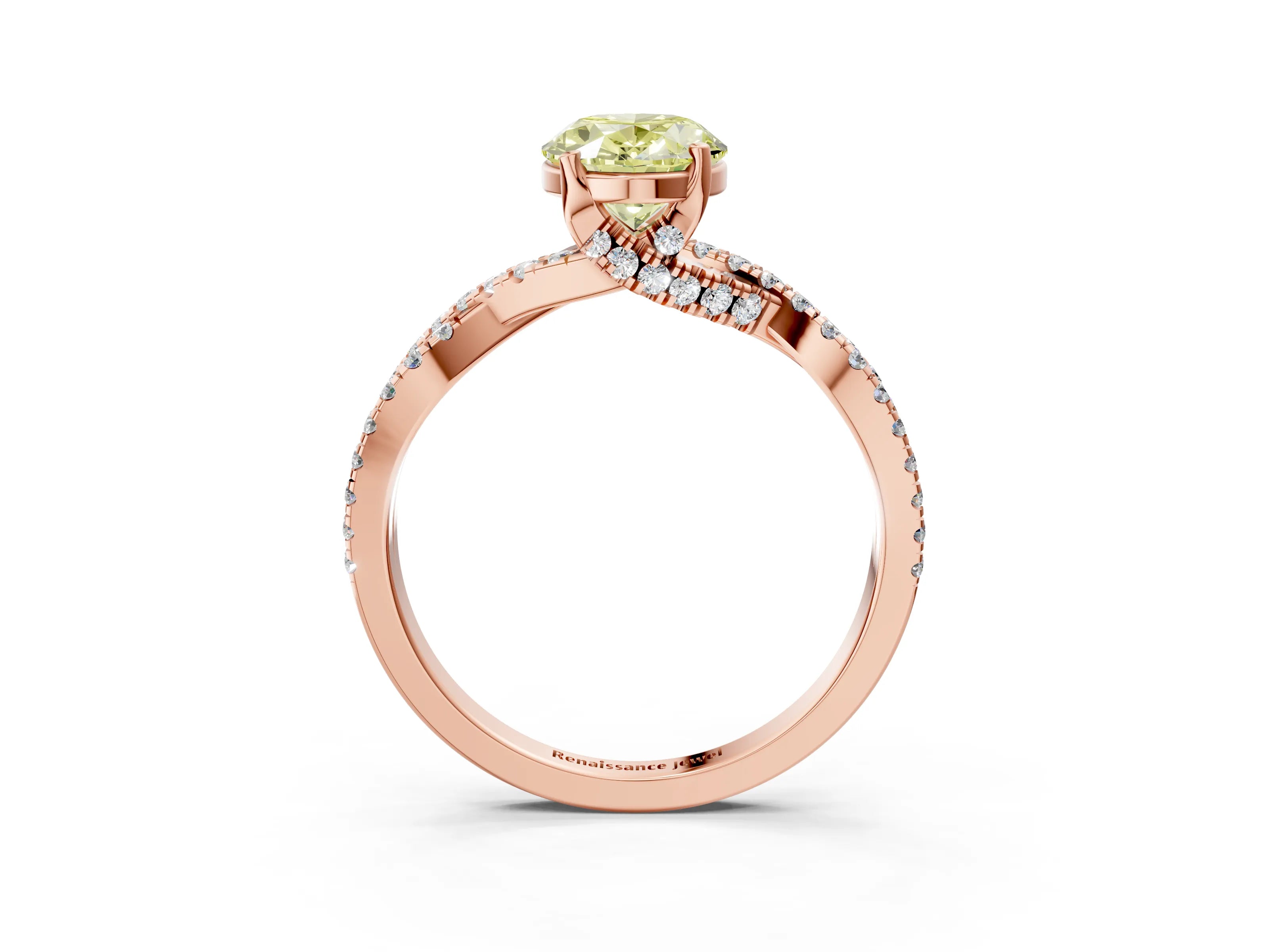 Rose gold Fancy Yellow Oval Cut Solitaire Twist Pave Diamond Engagement Ring with Prong Setting_3