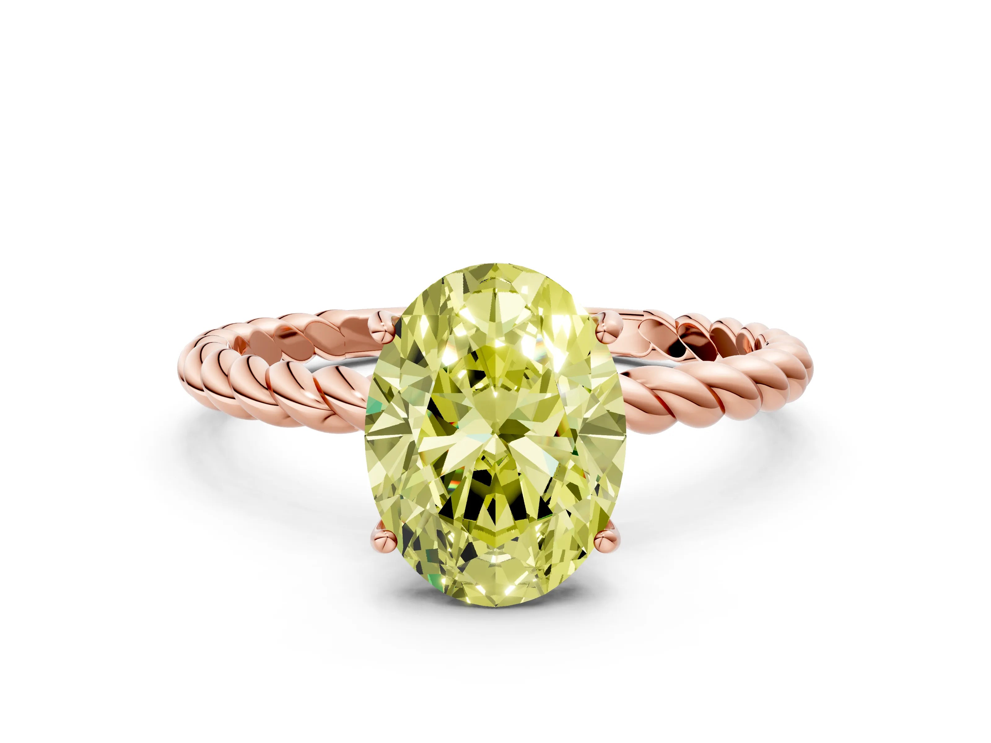 Rose gold Fancy Yellow Oval Cut Solitaire Twisted Band 4-Prong Ring