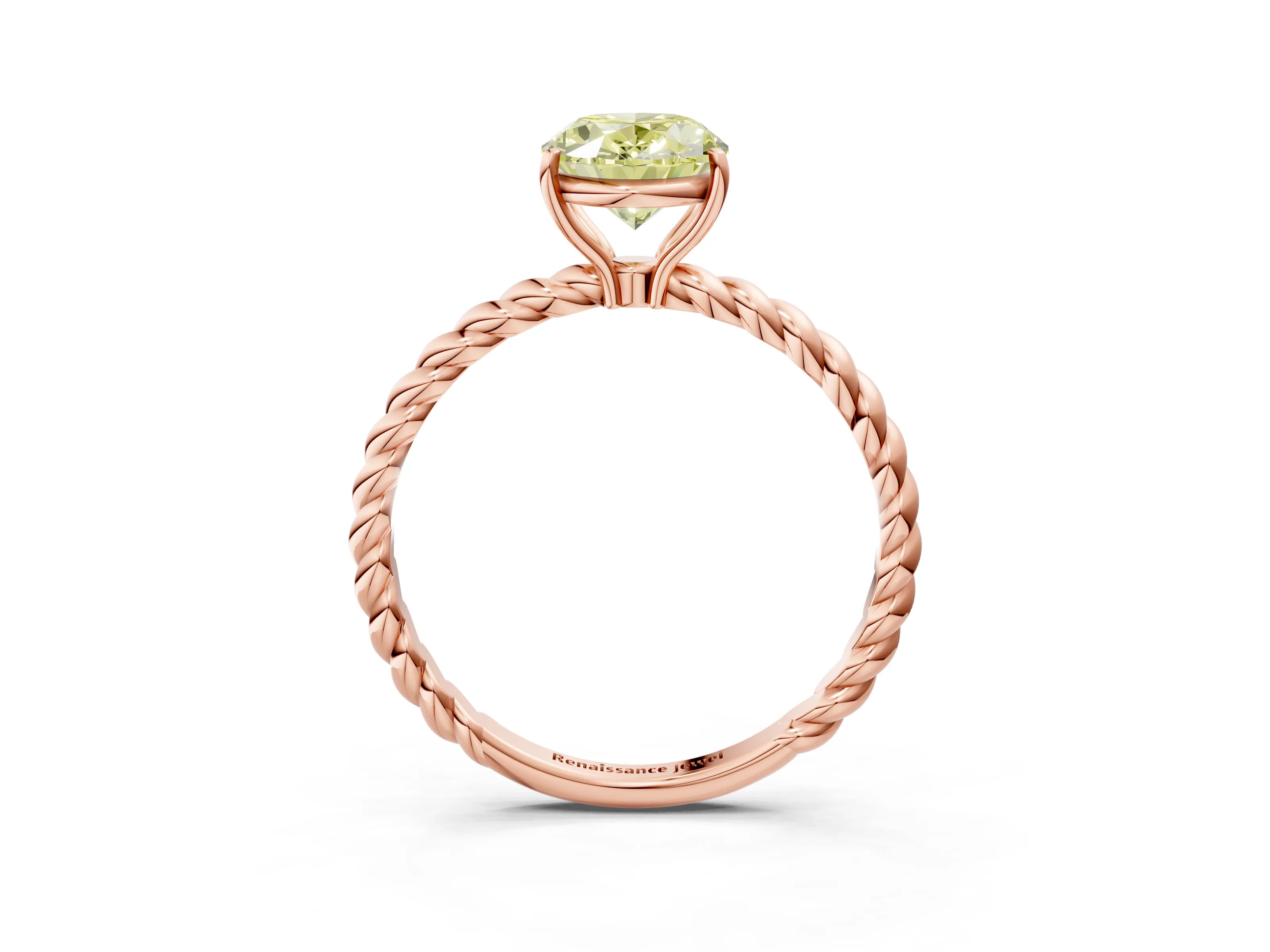 Rose gold Fancy Yellow Oval Cut Solitaire Twisted Band 4-Prong Ring_3