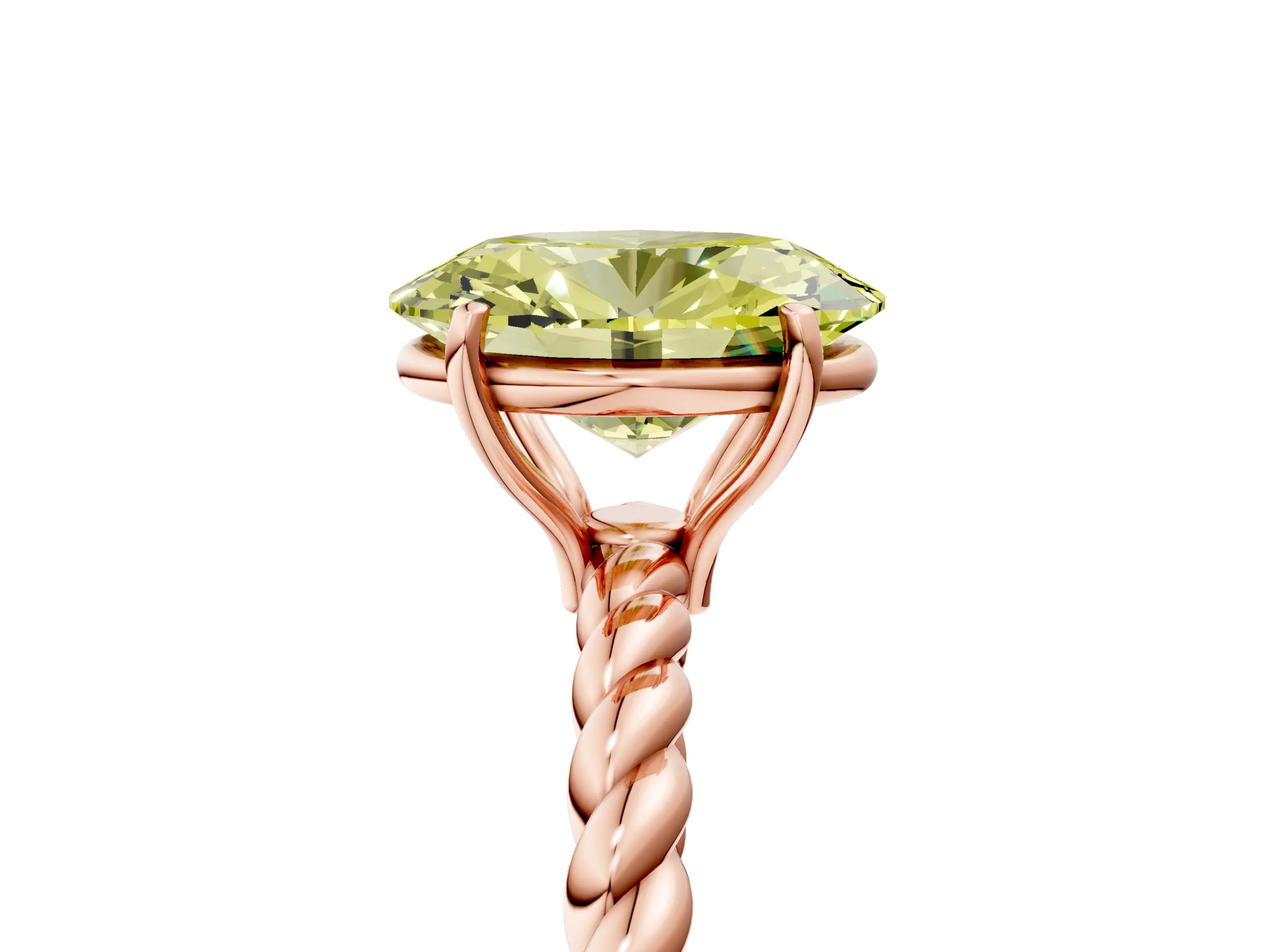 Rose gold Fancy Yellow Oval Cut Solitaire Twisted Band 4-Prong Ring_5
