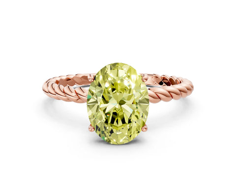 Rose gold Fancy Yellow Oval Cut Solitaire Twisted Band 4-Prong Ring