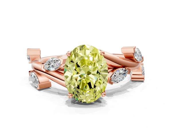 Rose gold Fancy Yellow Oval Cut Solitaire Twisted Band Marquise Accent Prong Setting Ring