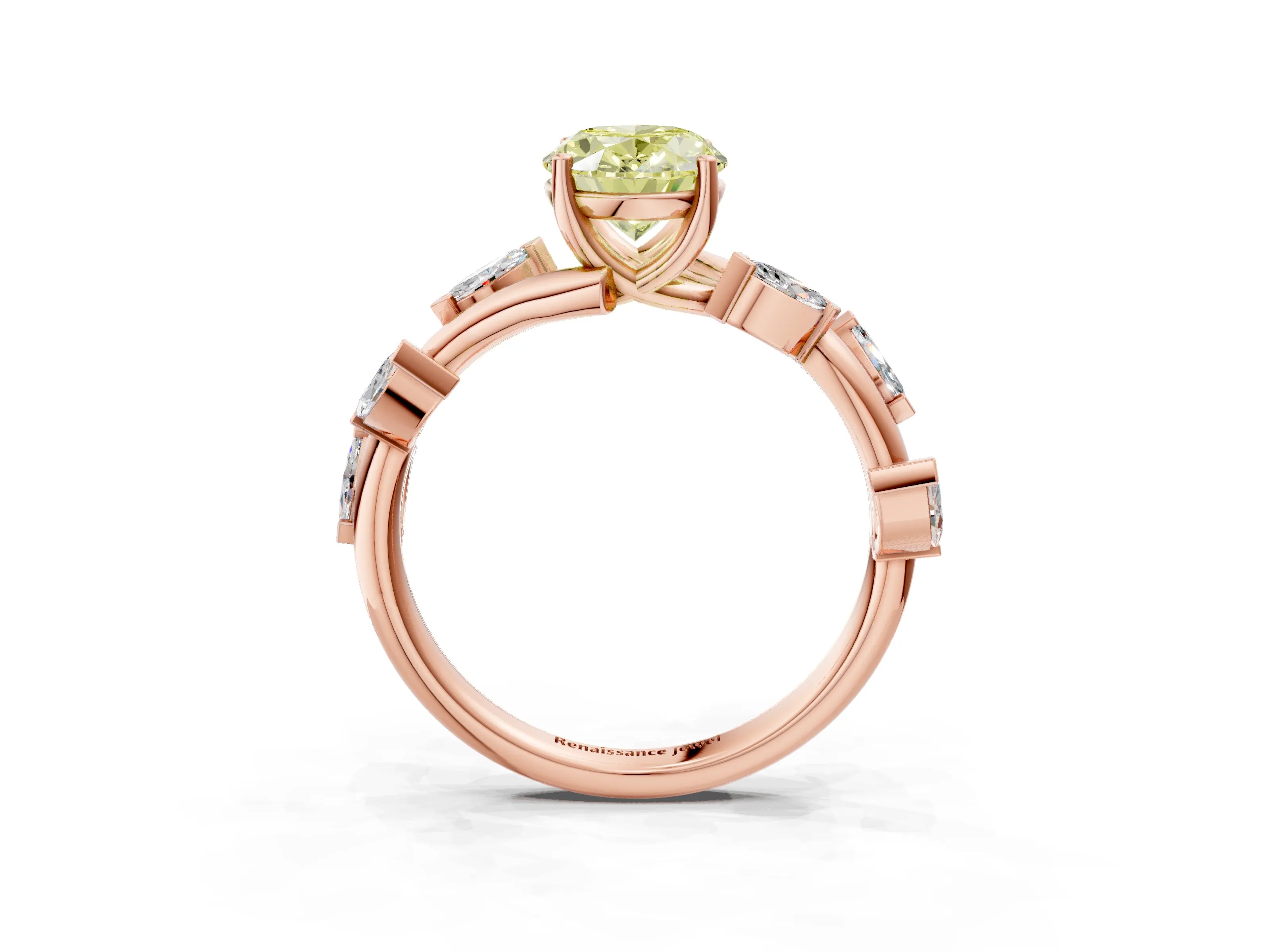 Rose gold Fancy Yellow Oval Cut Solitaire Twisted Band Marquise Accent Prong Setting Ring_15