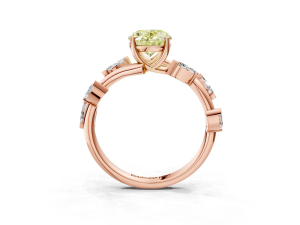 Rose gold Fancy Yellow Oval Cut Solitaire Twisted Band Marquise Accent Prong Setting Ring