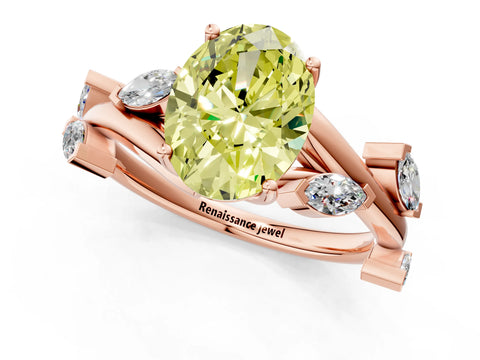 Rose gold Fancy Yellow Oval Cut Solitaire Twisted Band Marquise Accent Prong Setting Ring_1