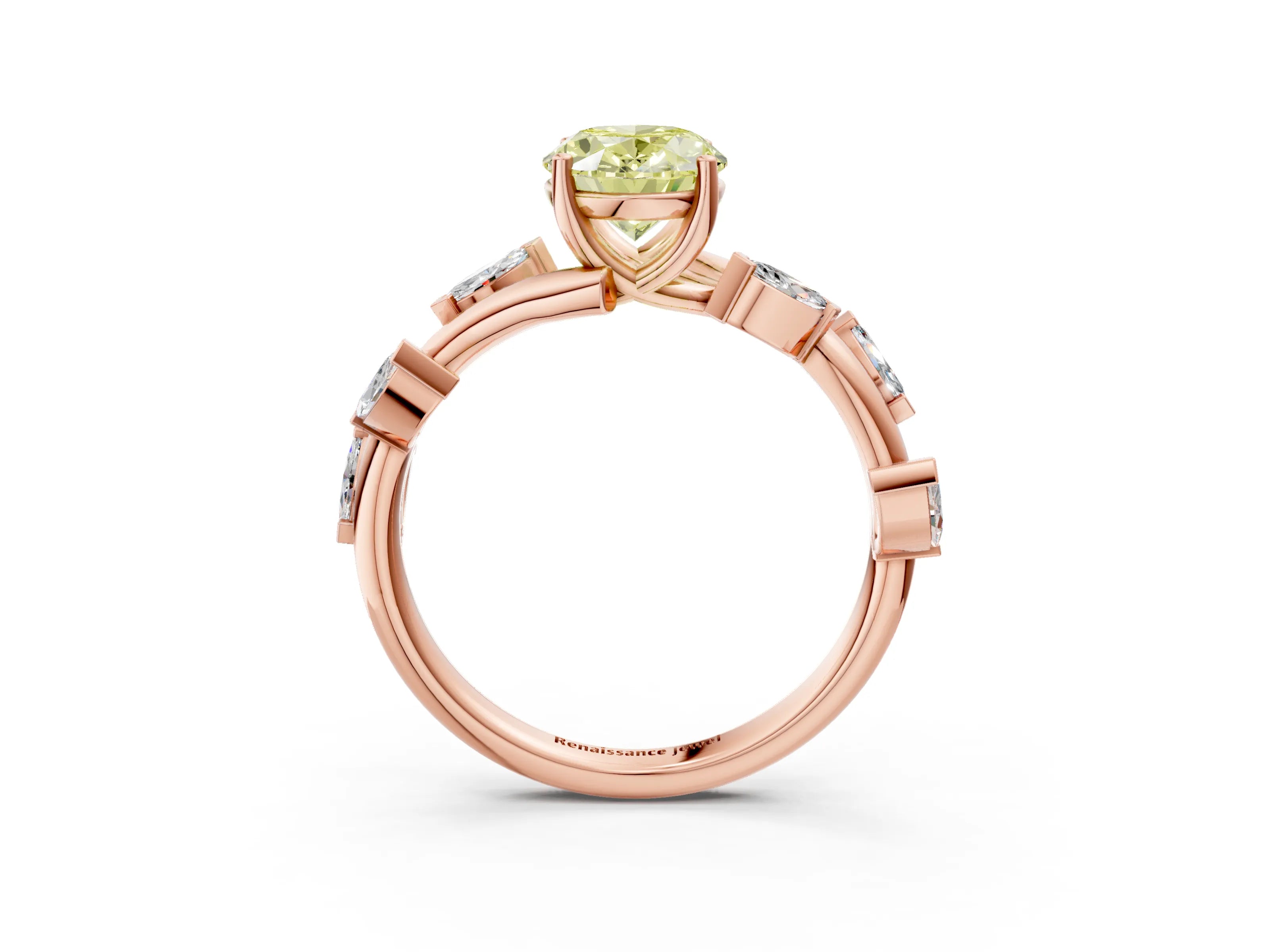 Rose gold Fancy Yellow Oval Cut Solitaire Twisted Band Marquise Accent Prong Setting Ring_3