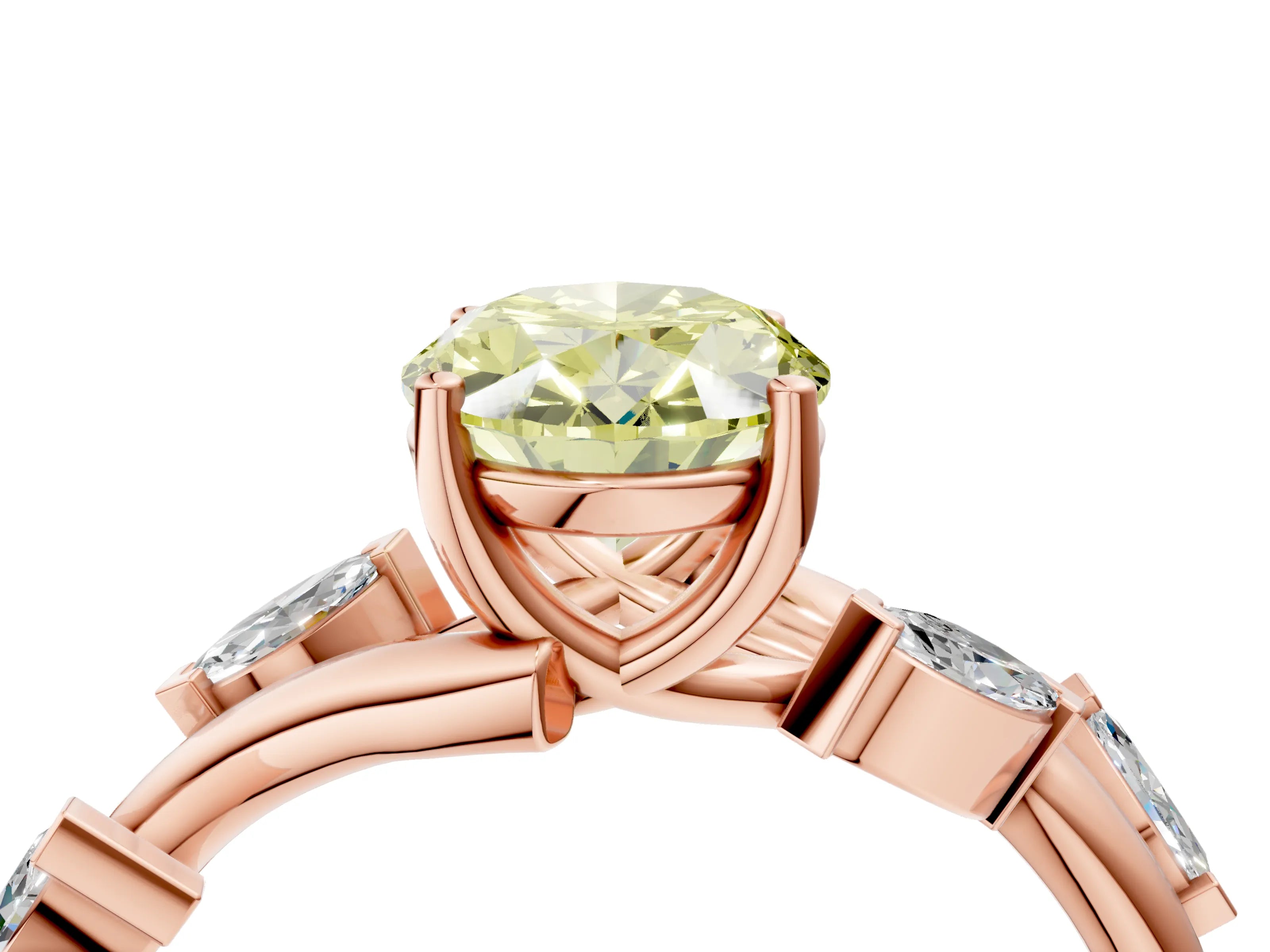 Rose gold Fancy Yellow Oval Cut Solitaire Twisted Band Marquise Accent Prong Setting Ring_4