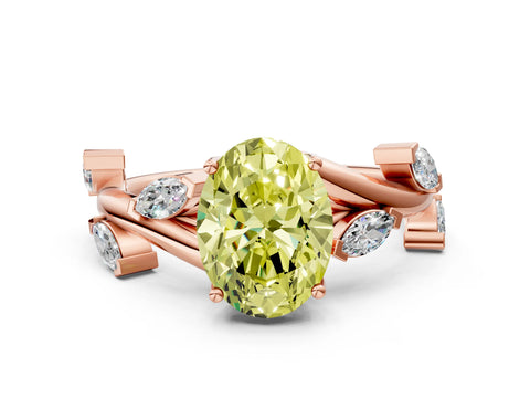 Rose gold Fancy Yellow Oval Cut Solitaire Twisted Band Marquise Accent Prong Setting Ring