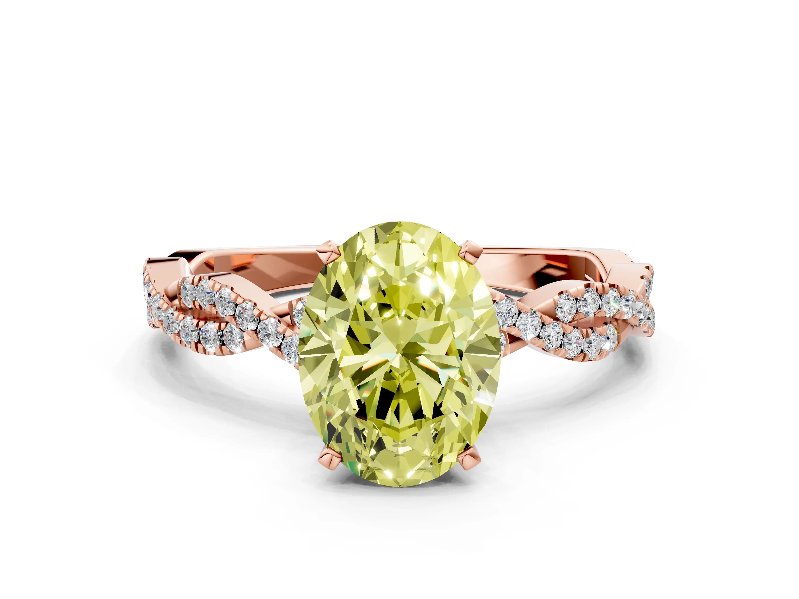 Rose gold Fancy Yellow Oval Cut Solitaire Twisted Pave Band with Four-Prong Setting_3