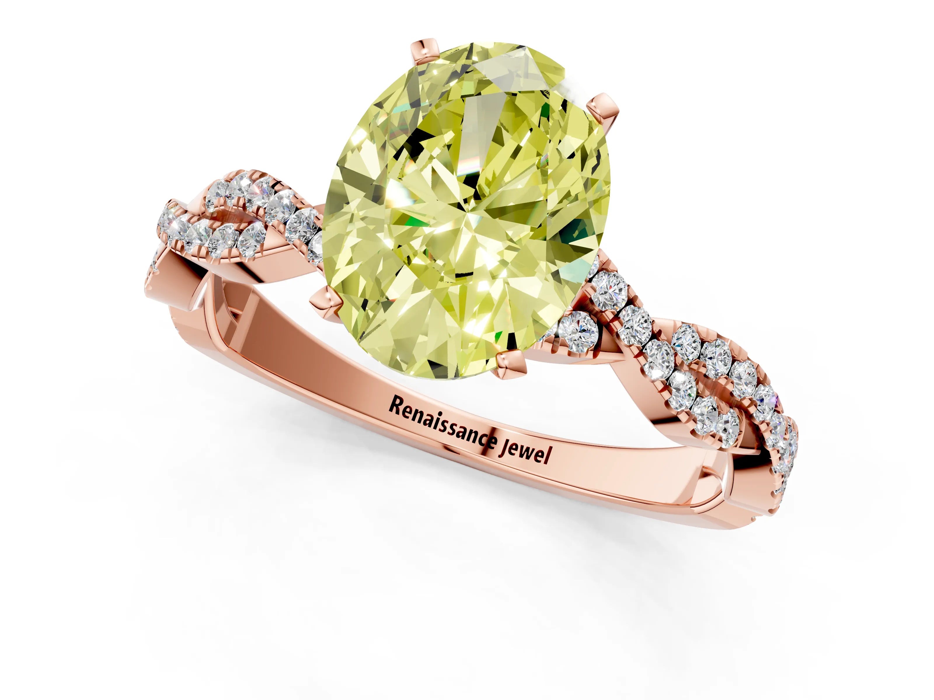 Rose gold Fancy Yellow Oval Cut Solitaire Twisted Pave Band with Four-Prong Setting_4
