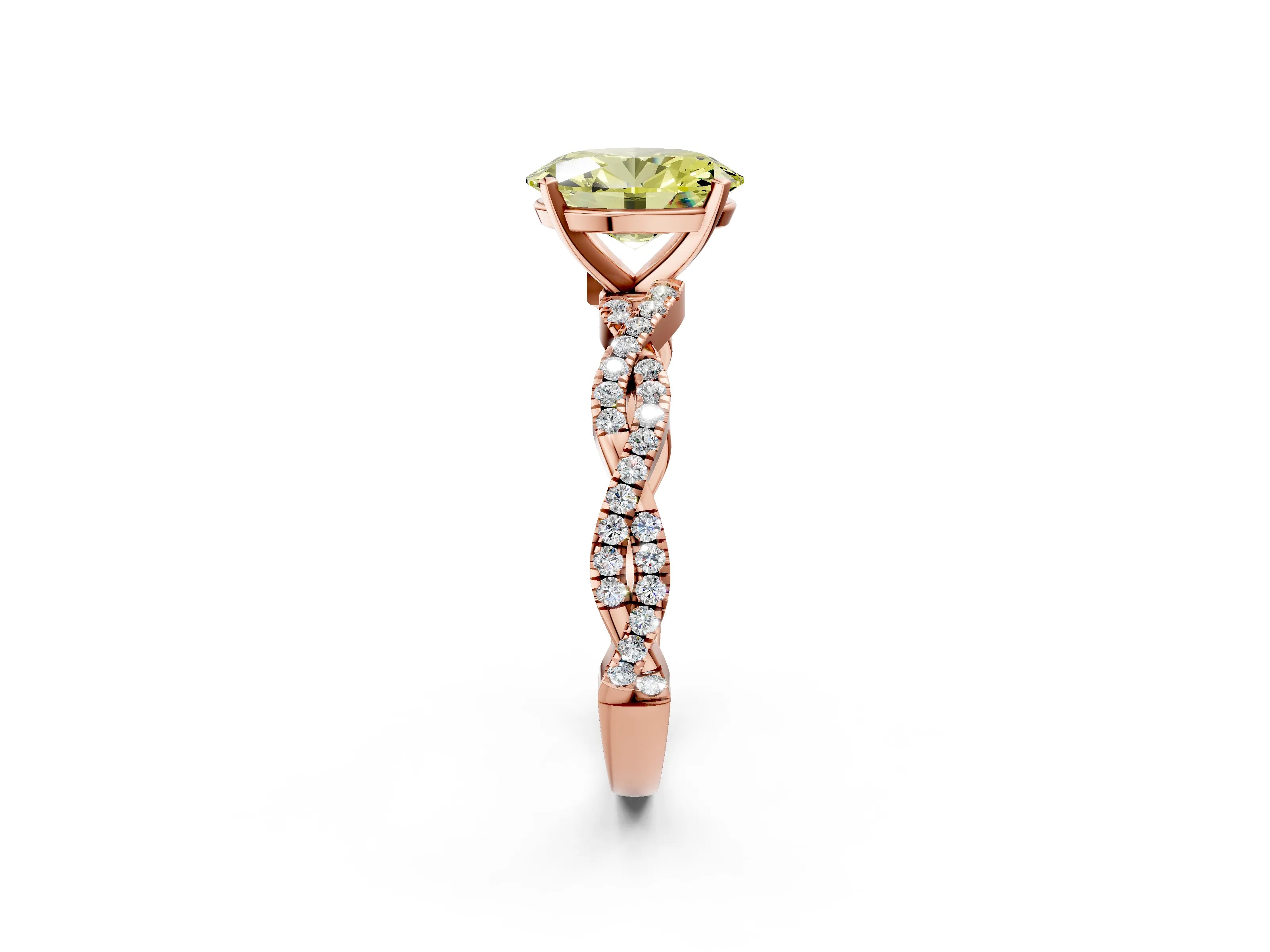Rose gold Fancy Yellow Oval Cut Solitaire Twisted Pave Band with Four-Prong Setting_5