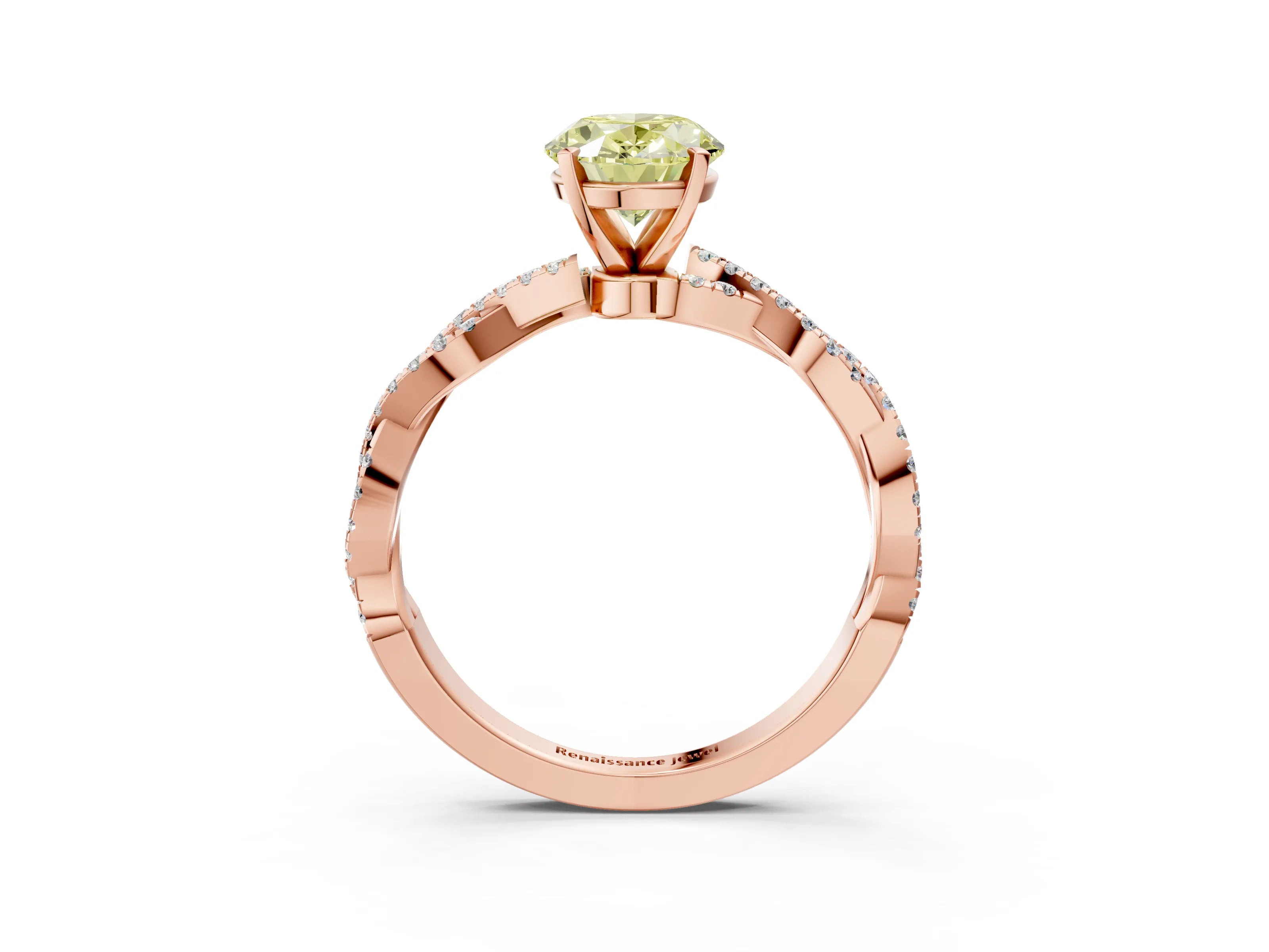 Rose gold Fancy Yellow Oval Cut Solitaire Twisted Pave Band with Four-Prong Setting_6