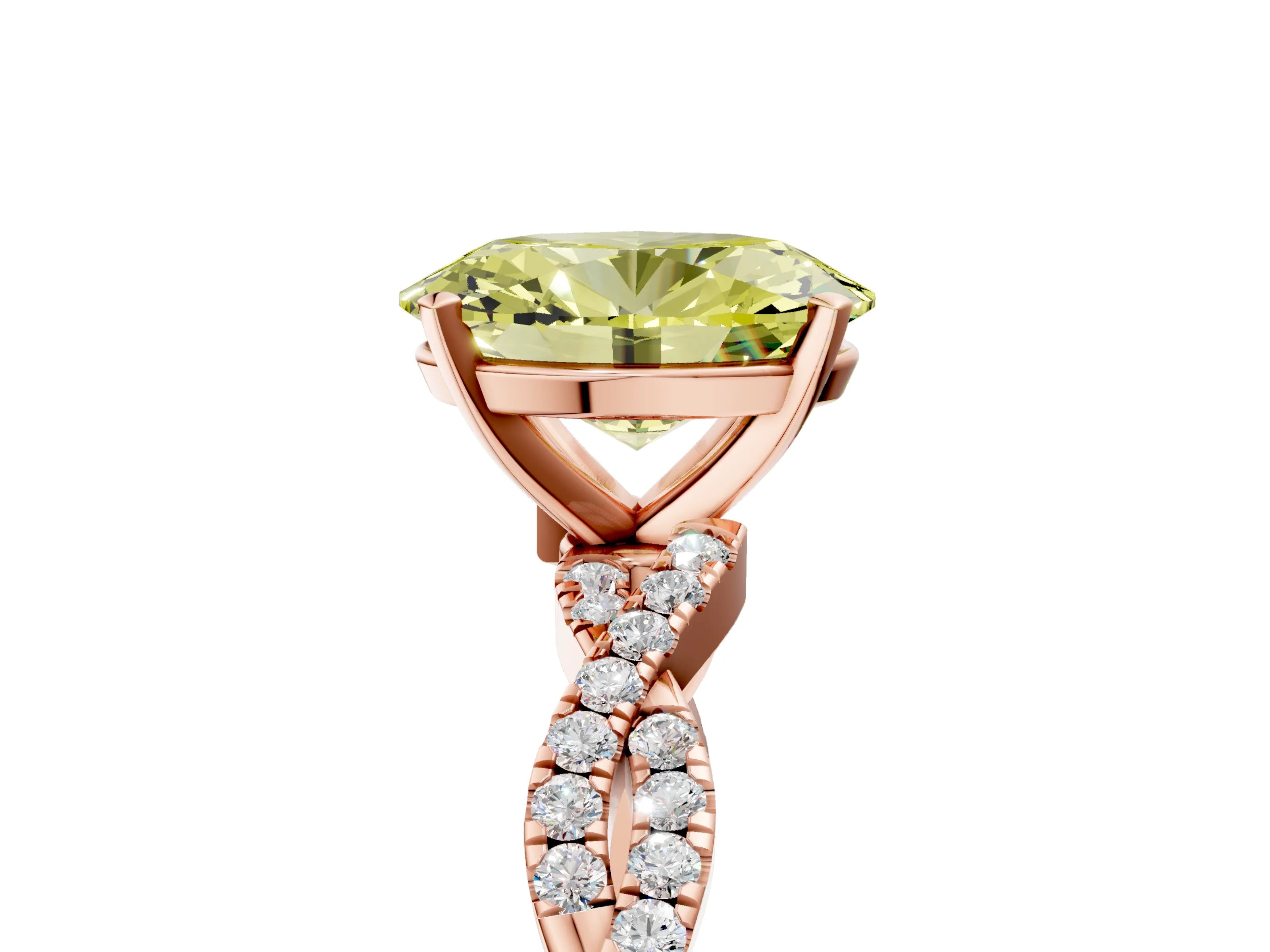 Rose gold Fancy Yellow Oval Cut Solitaire Twisted Pave Band with Four-Prong Setting_8