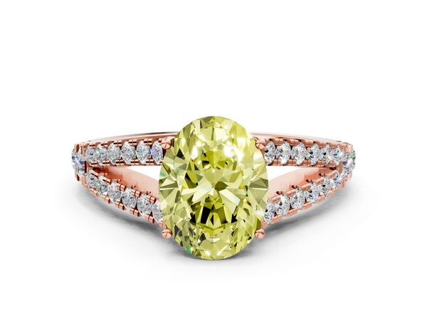 Rose gold Fancy Yellow Oval  Cut Split Shank Pave Diamond Engagement Ring with Four-Prong Setting