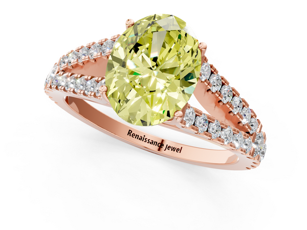 Rose gold Fancy Yellow Oval  Cut Split Shank Pave Diamond Engagement Ring with Four-Prong Setting