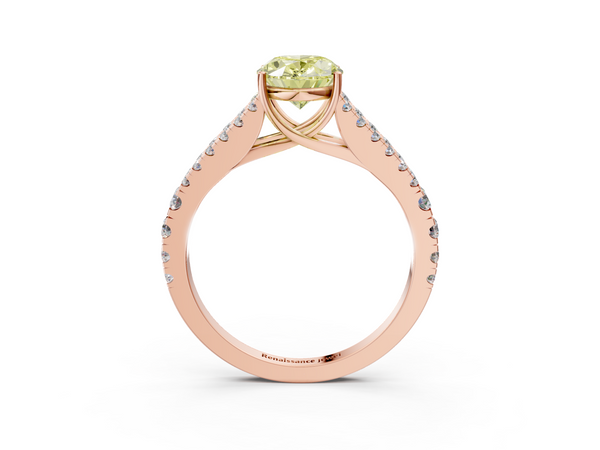 Rose gold Fancy Yellow Oval  Cut Split Shank Pave Diamond Engagement Ring with Four-Prong Setting
