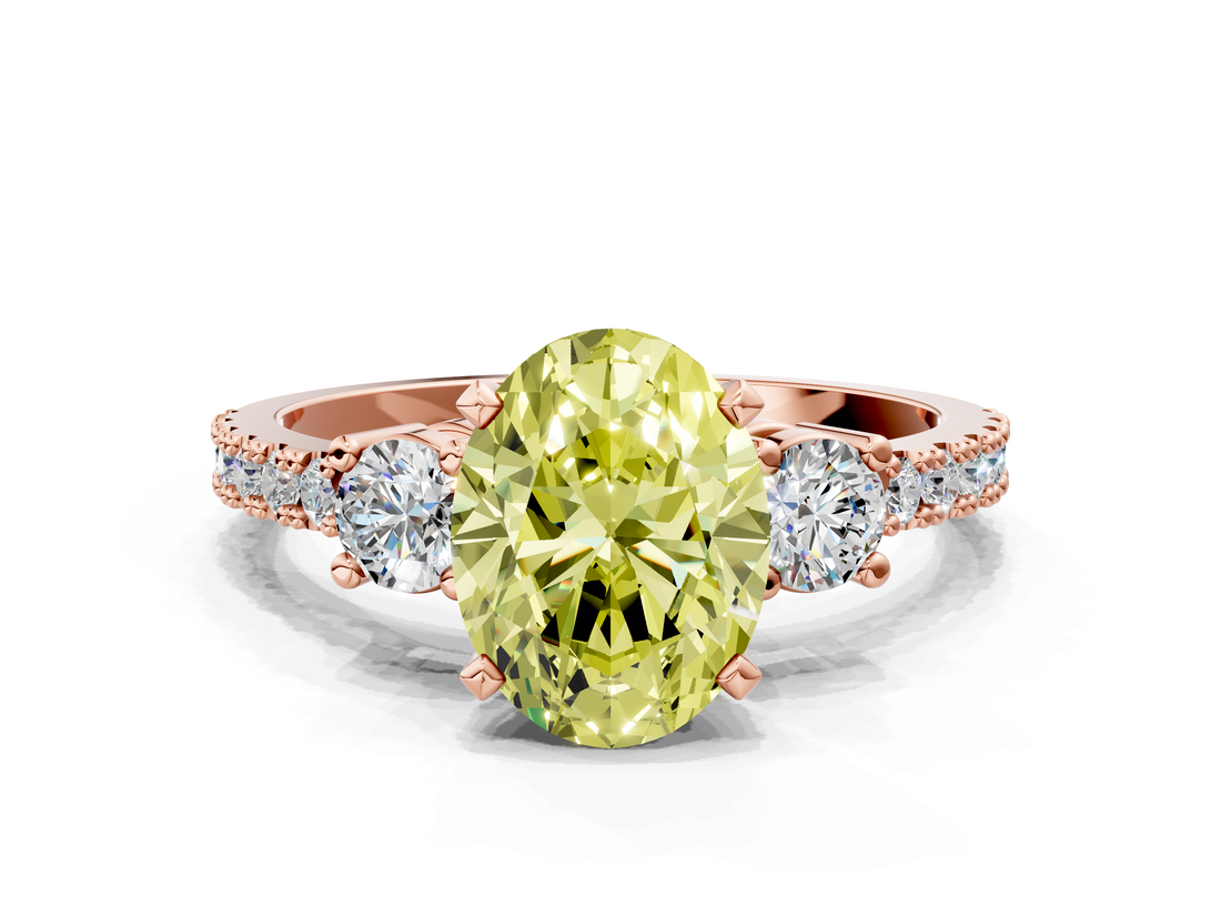 Rose gold Fancy Yellow Oval  Cut Three-Stone Diamond Pavé Band with Prong Setting_16