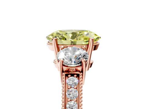 Rose gold Fancy Yellow Oval Cut Three-Stone Diamond Ring with Pavé Band and Four-Prong Setting_5