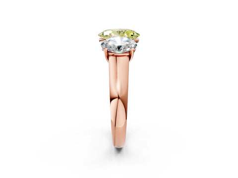 Rose gold Fancy Yellow Oval Cut Three-Stone Diamond Ring with Prong Setting on a Classic Band_2