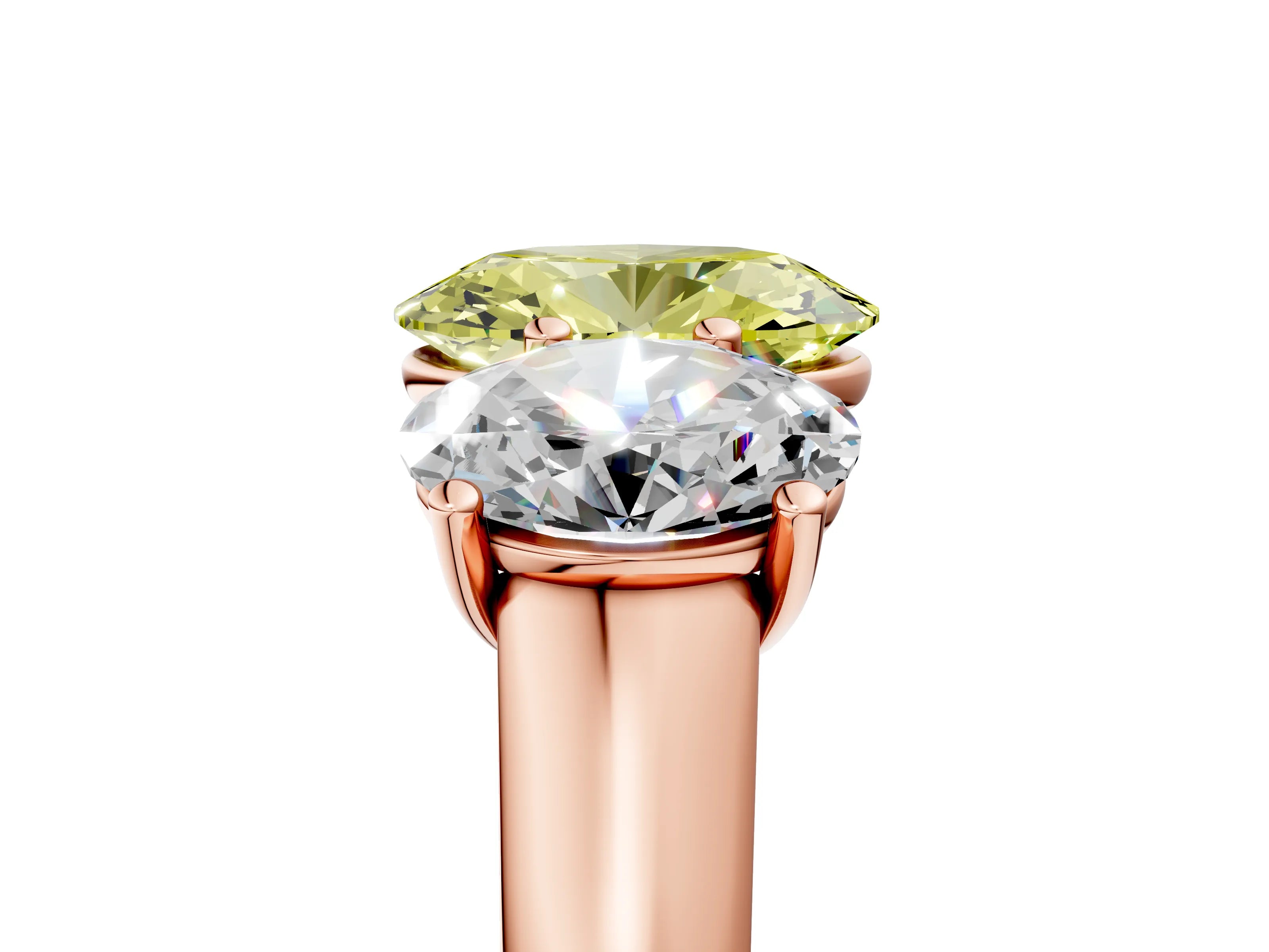 Rose gold Fancy Yellow Oval Cut Three-Stone Diamond Ring with Prong Setting on a Classic Band_5