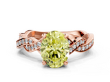 Rose gold Fancy Yellow Oval  Cut Twisted Pavé Band Solitaire Ring with Four-Prong Setting_55