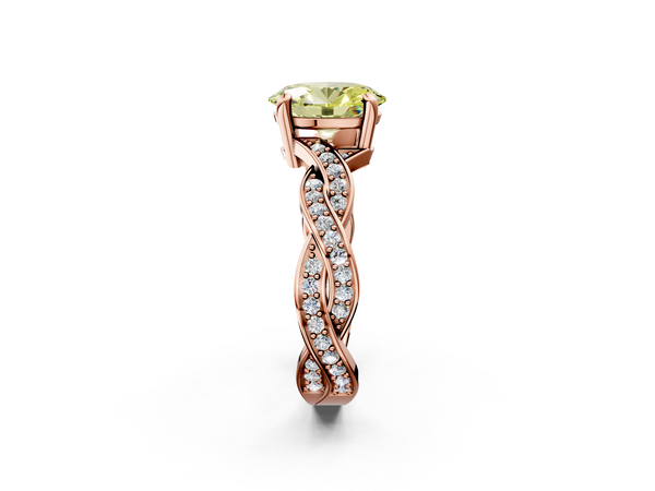 Rose gold Fancy Yellow Oval  Cut Twisted Pavé Band Solitaire Ring with Four-Prong Setting