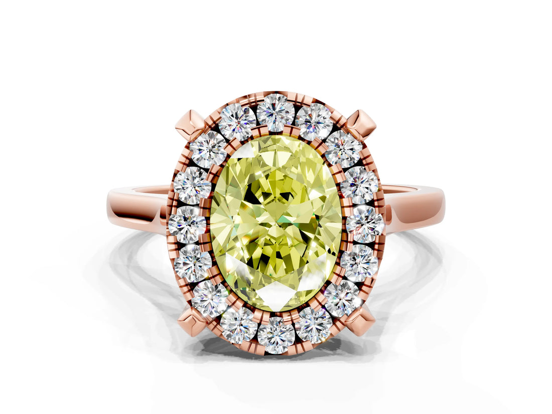 Rose gold Fancy Yellow Oval  Diamond Cluster Halo Solitaire with Four-Prong Setting_94
