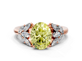 Rose gold Fancy Yellow Oval  Diamond Cluster Leaf Design Ring with Prong Setting_52