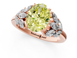 Rose gold Fancy Yellow Oval  Diamond Cluster Leaf Design Ring with Prong Setting_53