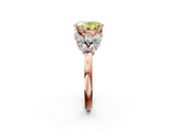 Rose gold Fancy Yellow Oval  Diamond Cluster Leaf Design Ring with Prong Setting_54