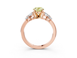 Rose gold Fancy Yellow Oval  Diamond Cluster Leaf Design Ring with Prong Setting_55