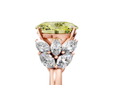 Rose gold Fancy Yellow Oval  Diamond Cluster Leaf Design Ring with Prong Setting_57