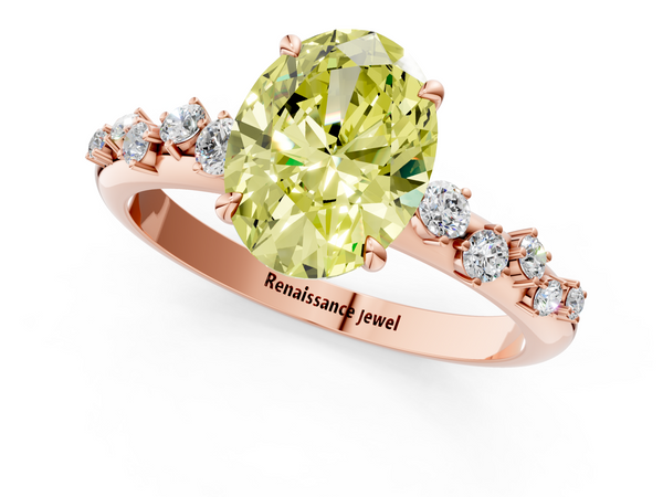 Rose gold Fancy Yellow Oval  Diamond Cluster Prong-Set Solitaire Ring