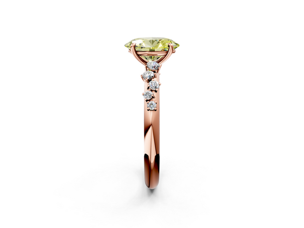 Rose gold Fancy Yellow Oval  Diamond Cluster Prong-Set Solitaire Ring