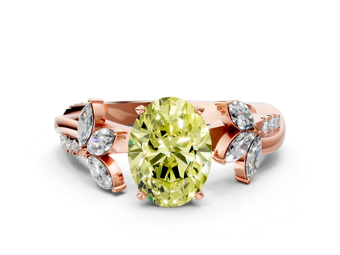 Rose gold Fancy Yellow Oval  Diamond Floral Vine Solitaire Engagement Ring_3
