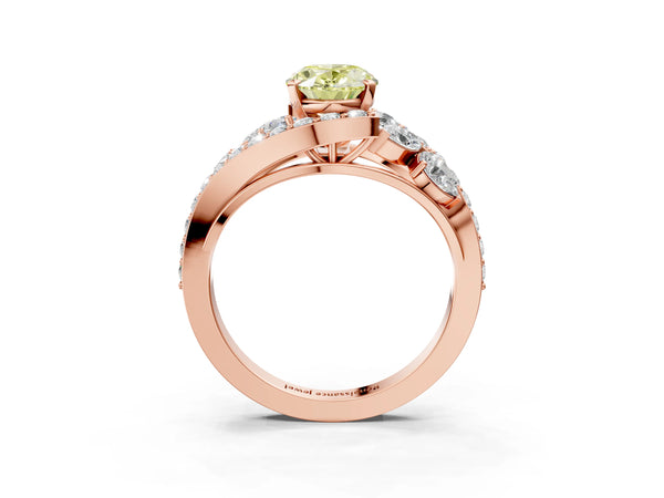 Rose gold Fancy Yellow Oval  Diamond Halo Ring with Marquise and Pavé Band in Prong Setting