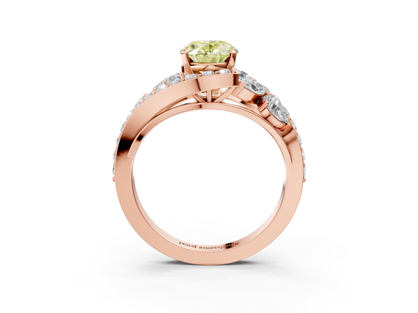 Rose gold Fancy Yellow Oval  Diamond Halo Ring with Marquise and Pavé Band in Prong Setting