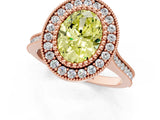 Rose gold Fancy Yellow Oval  Diamond Halo Ring with Milgrain Frame and Pavé Band_59