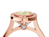 Rose gold Fancy Yellow Oval  Diamond Halo Ring with Milgrain Frame and Pavé Band_62